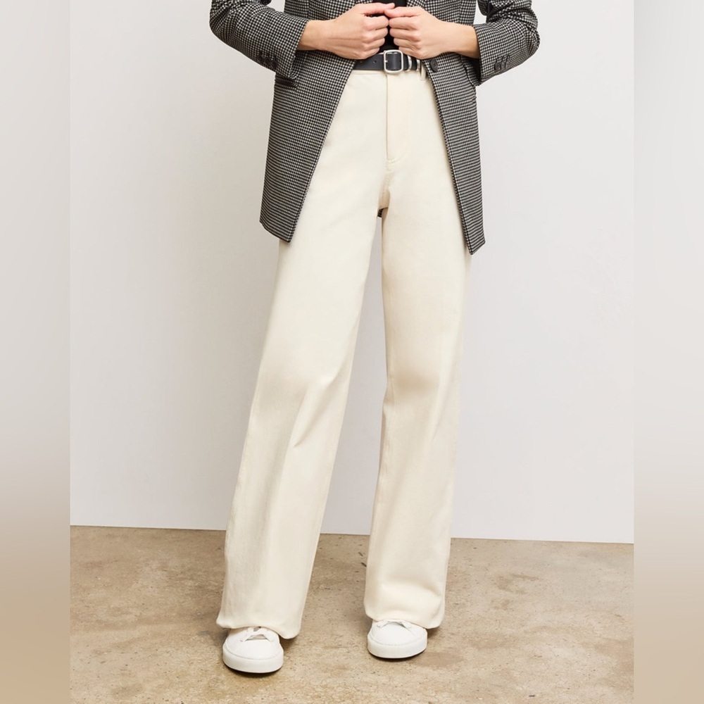 M.M. LaFleur Milo Cream Organic Cotton Wide Leg Trousers Pants 0